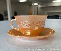 cup on saucer side view showing color and leaf motif