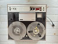 Top view of Sony reel-to-reel deck with two reels and attached power cord