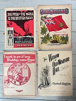 First set of four illustrated sheet music covers