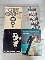Four book covers: Cary Grant, Hollywood's Other Men, Charlie Chaplin, Fred Astaire