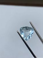 Face-up view of aquamarine showing trillion cut