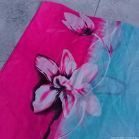 Close-up of pink and blue floral print fabric
