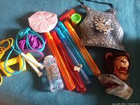 Overview of all items on teal surface