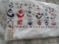 Folded white T-shirt in sealed plastic showing Canadian Tour team logos and text