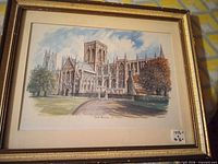 Full view of framed York Minster print with mat and frame