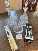 Group shot of three decanters, Corkcicle Air box, Vinturi box