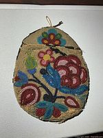 Front view of beaded wallet showing overall shape and floral bead pattern