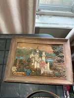 Framed carved wood relief full view