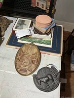 Stacked coaster sets, leather coasters, framed print, horse trivet