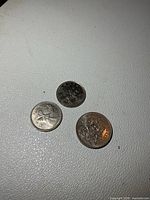 Three Canadian coins on tabletop