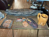 All seven wooden items displayed on table