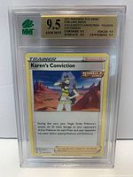 Front of MNT slab showing 2021 Pokémon TCG Karen's Conviction card and 9.5 Gem Mint label