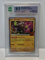 Front view of MNT-slabbed Okidogi holo rare card showing grade 8.5 and card details