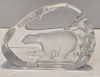 Front view of clear/frosted crystal plaque with polar bear relief