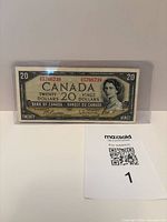 Obverse of 1954 $20 Canadian banknote in sleeve