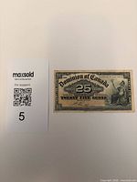 Obverse of Dominion of Canada 25-cent note with Britannia seated and denomination