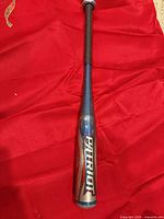 Full view of Wilson DeMarini Patriot bat on red cloth