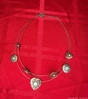 Full view of necklace showing two strands, charms, clasp and extender