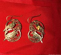Both earrings front view on red background