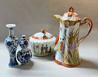 Group shot showing chocolate pot, teapot and two vases
