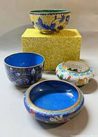 All four cloisonné bowls with yellow box for scale