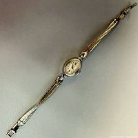 Full view of Birks 14K white gold wristwatch with bracelet