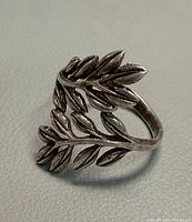 Front view of sterling silver leaf ring