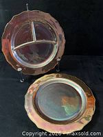 Both plates shown upright; relish plate with three sections, dinner plate plain center