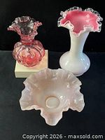 Group shot of three ruffled glass pieces