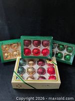 Five boxed sets of glass ball ornaments in assorted colors
