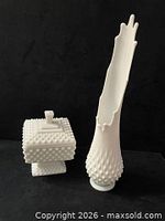 Vase and covered candy dish side by side showing overall form and pattern