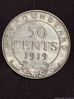 Reverse of 1919 Newfoundland 50 cent sterling silver coin