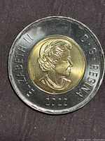 Obverse of 2022 Canadian black ring toonie showing Queen Elizabeth II portrait and 2022 date