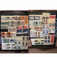 Two album pages showing multiple unused corner plate blocks