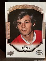 Front of Guy Lafleur UD Portraits card showing image, bronze frame, card number absent on front