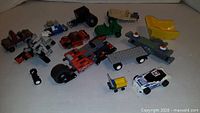 Group view of LEGO vehicle builds and parts