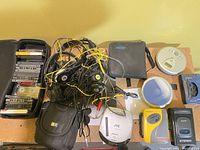 Overall view of players, headphones, cassette tapes and cases