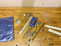 Overview of all drafting items spread on workbench