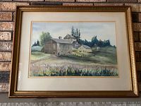 Front view of framed watercolour showing artwork and frame detail