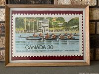 Front view of framed Canada 30 Royal Canadian Henley Regatta stamp reproduction