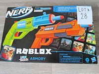 front of sealed Nerf Roblox Jailbreak: Armory set box showing two blasters and darts