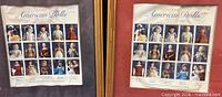 Both framed Classic American Dolls stamp sheets side by side