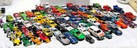 Full lot overview of all 92 die-cast vehicles arranged in rows
