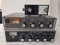 Front view of Viewstar VS300A tuner with Archer SWR meter on top and MFJ-941D tuner below