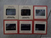 Six mounted slides grouped, showing two tan EasyMount and four red-border Kodachrome mounts