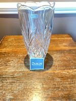 Full view of crystal vase with Dublin Collection tag