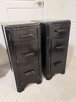 Front view of both nightstands showing drawers and art deco design