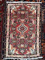 Full view of Hamadan mat showing pattern and colours