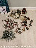 Group of Christmas decorations on floor