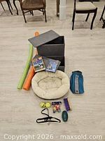 overview of all pet items arranged on floor